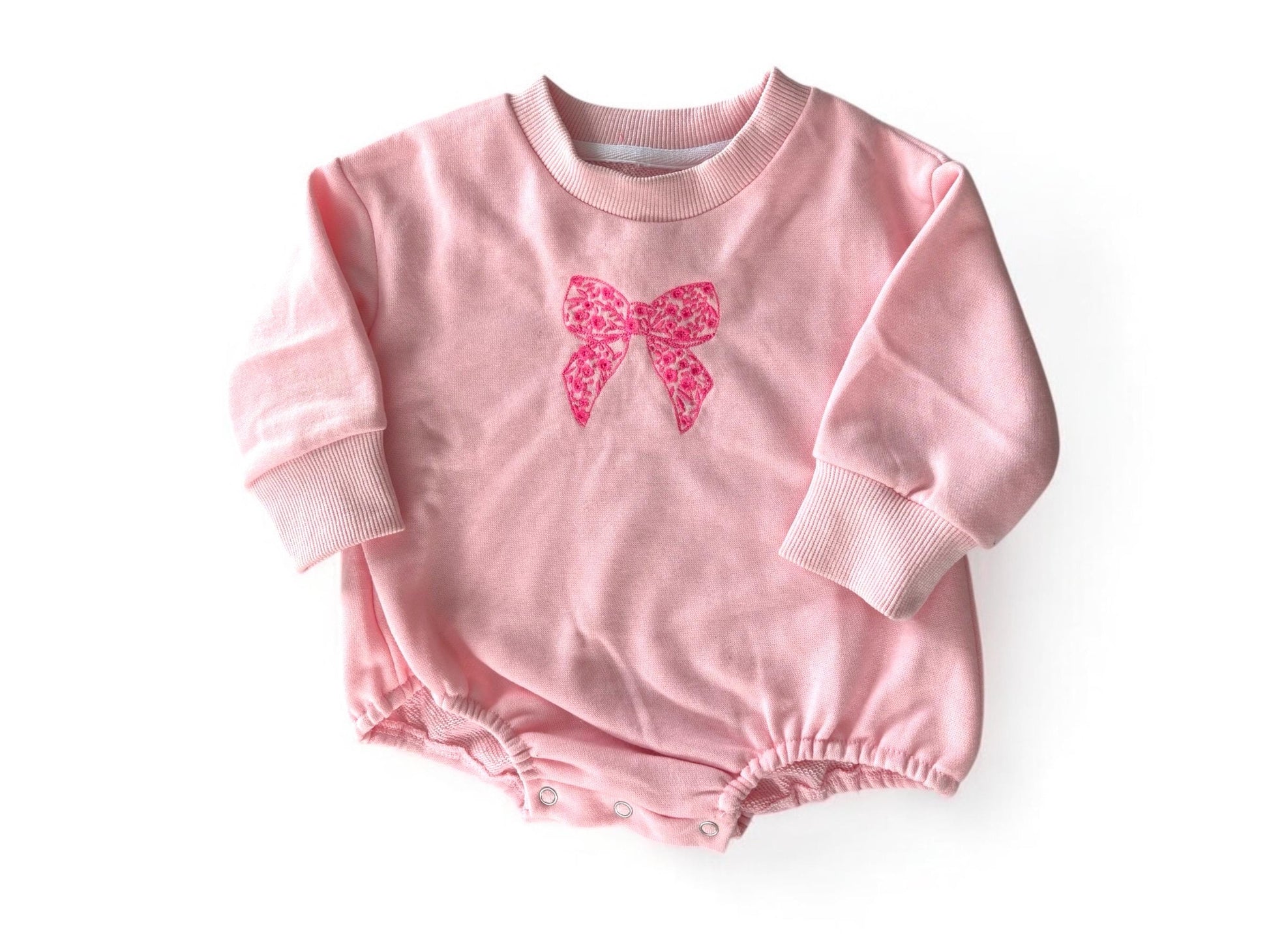 Floral Bow Embroidered Baby Romper - Custom Bubble Sweatshirt for Toddler, embroidered baby romper, toddler bubble, baby bubble sweatshirt